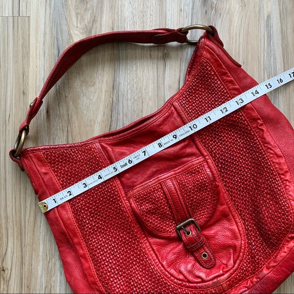 Anthropologie TANO Bright Red Leather Boho Slouch Purse - Large Size Bag - Picture 9 of 11